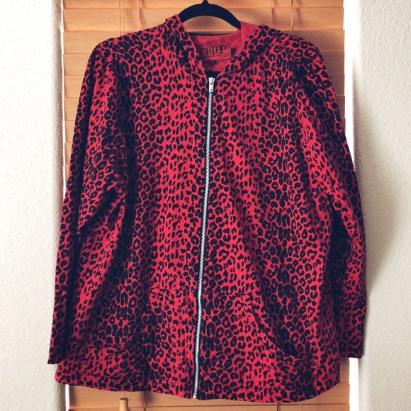 Tripp NYC Sweaters - Tripp NYC Plus Size Red Leopard Hoodie